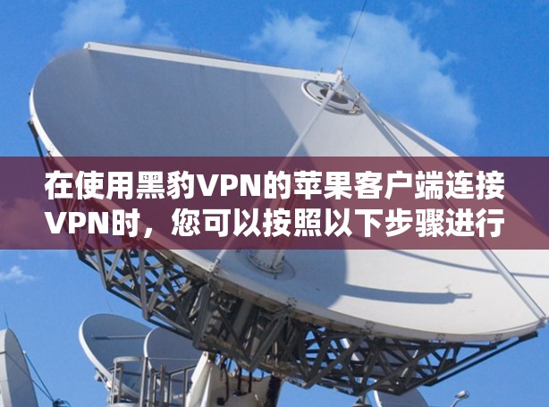 在使用黑豹VPN的苹果客户端连接VPN时,您可以按照以下步骤进行操作 在使用黑豹VPN的苹果客户端连接VPN时,您可以按照以下步骤进行操作